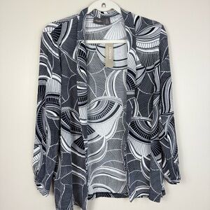 Chicos Cardigan Women Small Open Front Black Front Travelers Collection Abstract